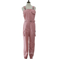 Fashion Women Cargo Jumpsuit Belt Sleeveless Overalls with Short Leash Pants